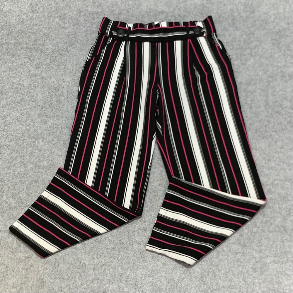 C. Est. 1946 Womens Petite SP High Rise Striped Wide Leg Pants Black White Pink